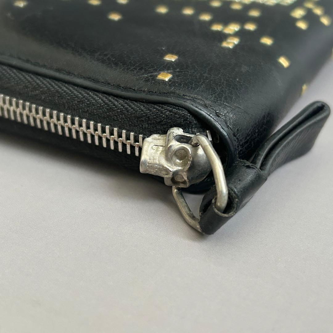 アレキサンダーマックイーン スタッズスカル 長財布 ラウンド ウォレット ドクロ