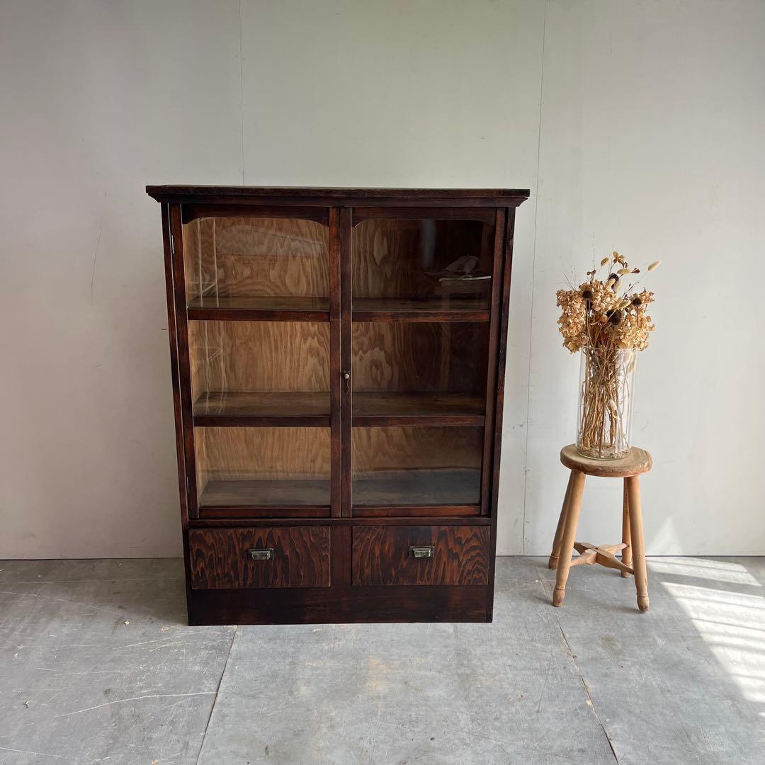 アンティーク ガラス 戸棚 チェスト キャビネット 飾り棚 昭和レトロ z477