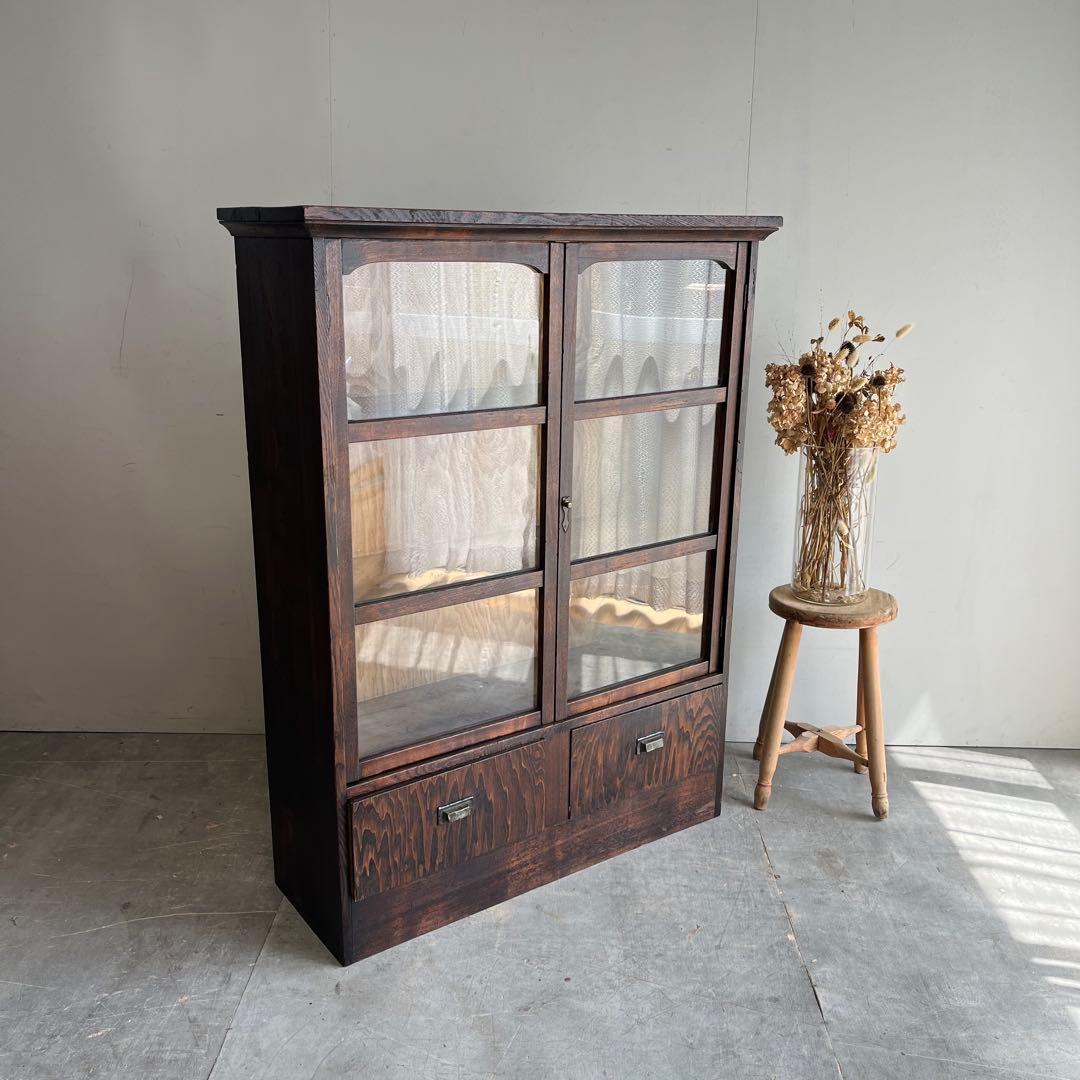 アンティーク ガラス 戸棚 チェスト キャビネット 飾り棚 昭和レトロ z477
