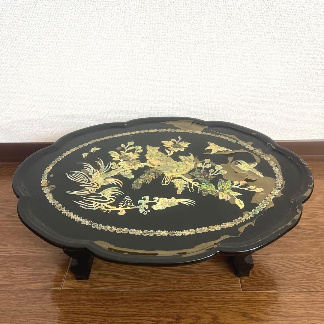 韓国　螺鈿細工 折りたたみ座卓 折りたたみ円形テーブル