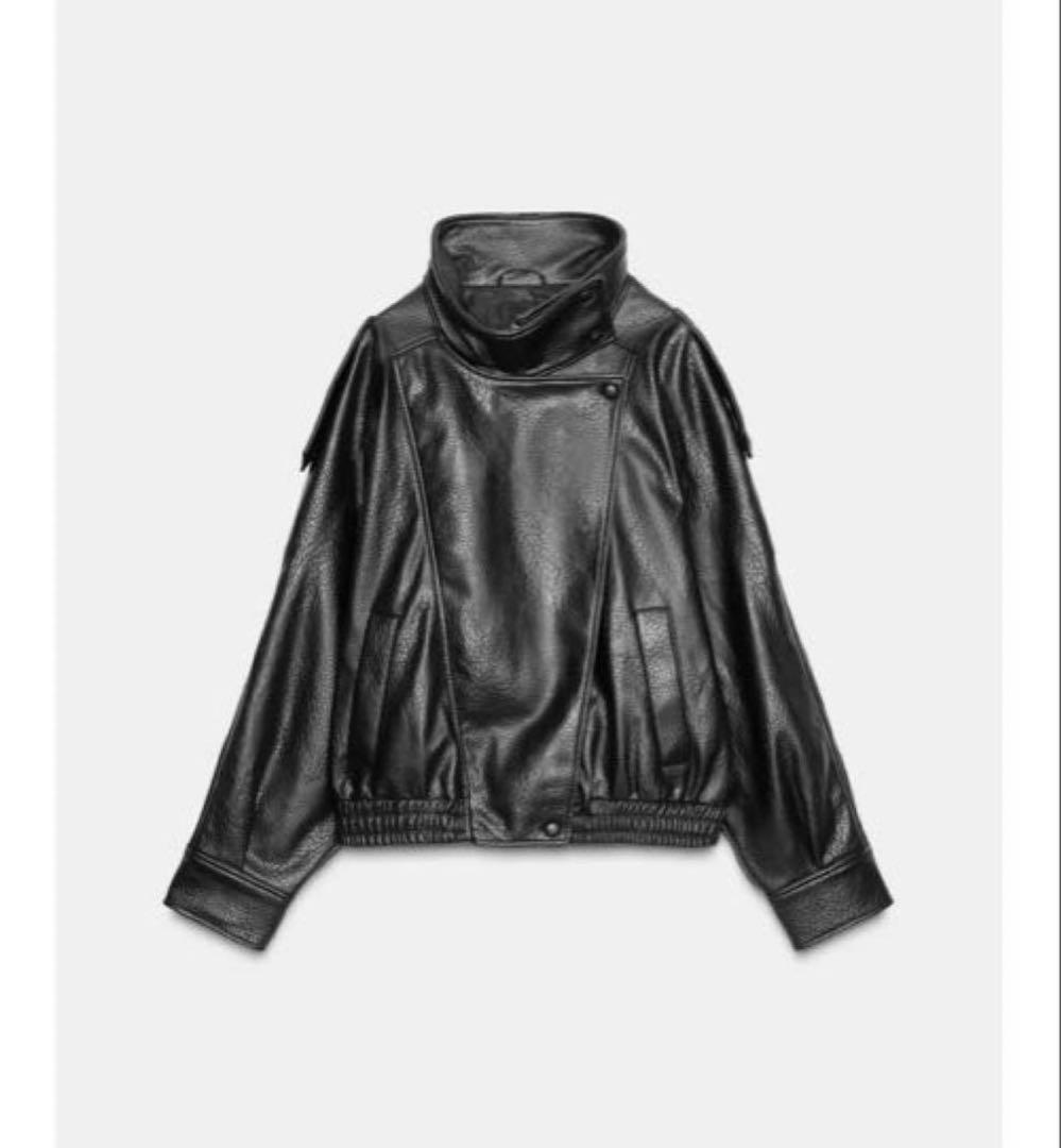 タグ付き新品★ZARAのフェイクレザージャケット★Lサイズ★ブラック色