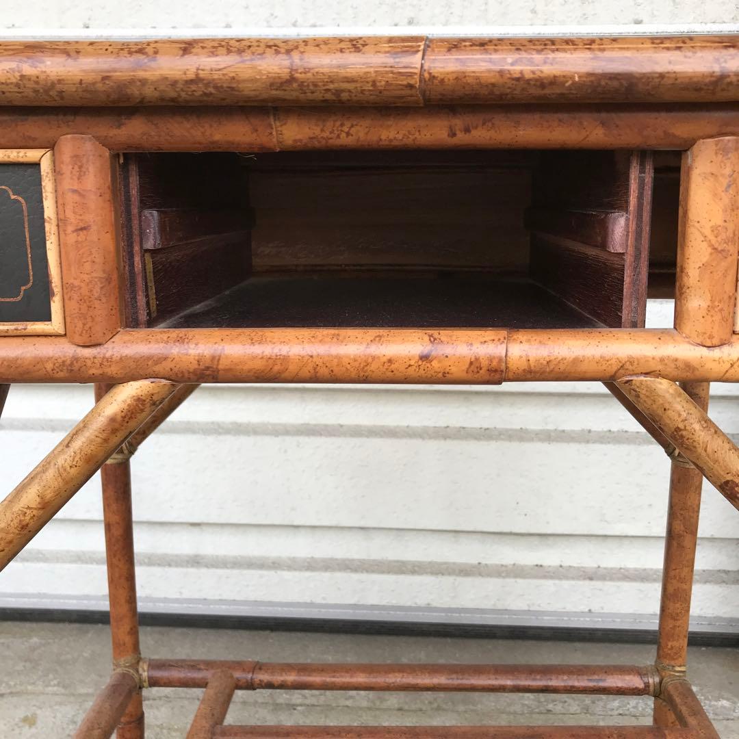 バンブー製？　サイドテーブル 花柄　竹製？ テーブル　収納　アンティーク　レトロ