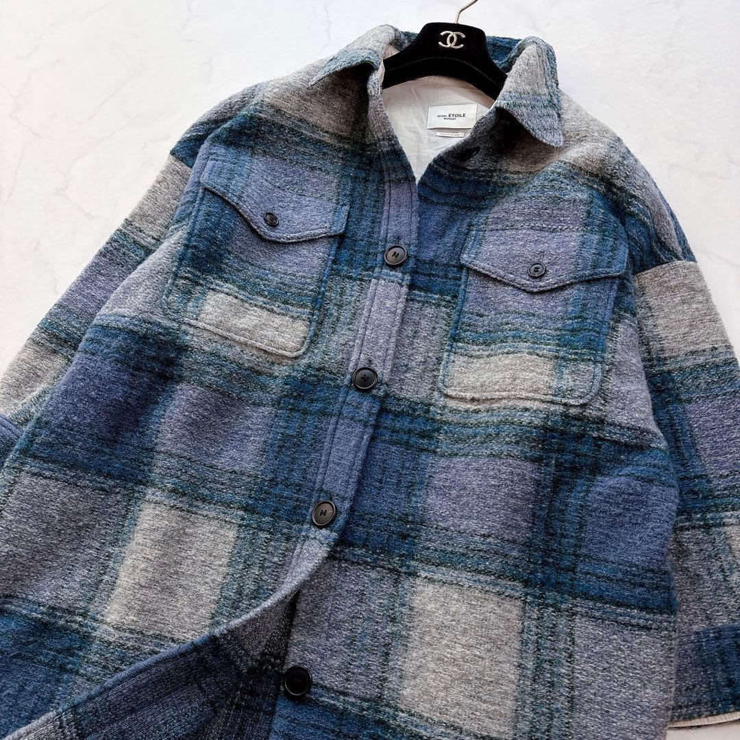 【ISABEL MARANT ETOILE】シャツ型　ロングコート　チェック　青