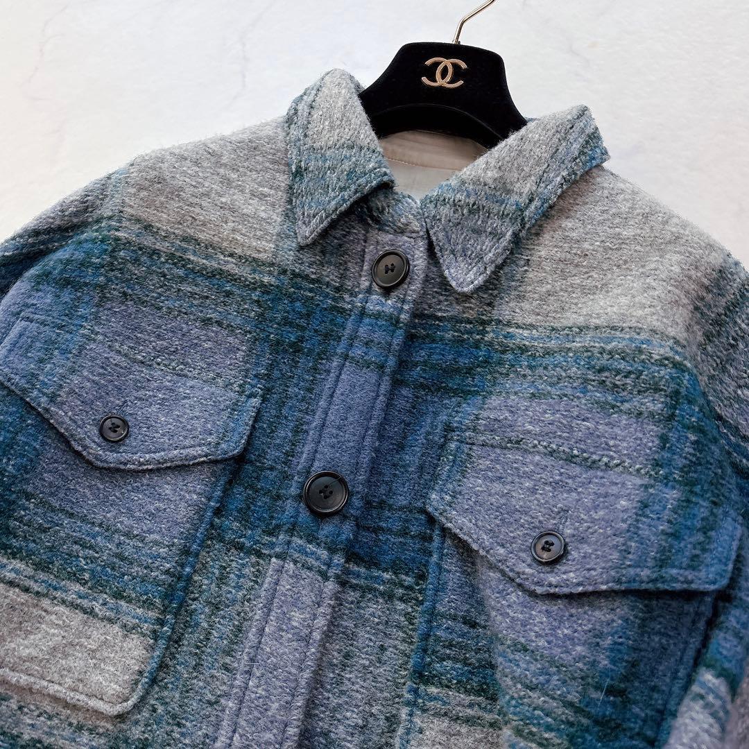 【ISABEL MARANT ETOILE】シャツ型　ロングコート　チェック　青