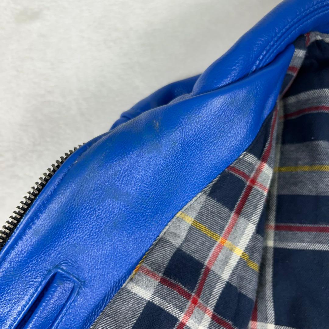 極希少☆FORTIME 牛革 シングルライダースジャケット レザー チェック