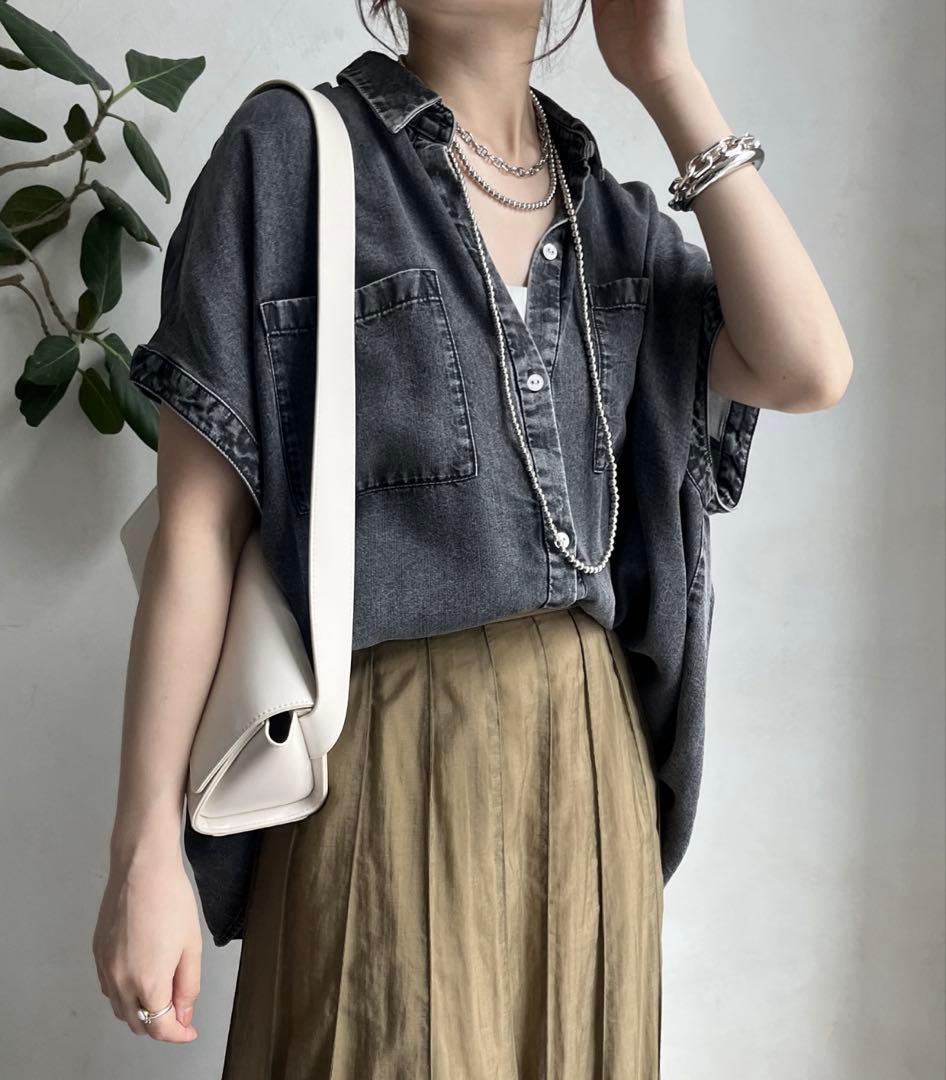 【DouDou】リヨセルデニムバック切替シャツ