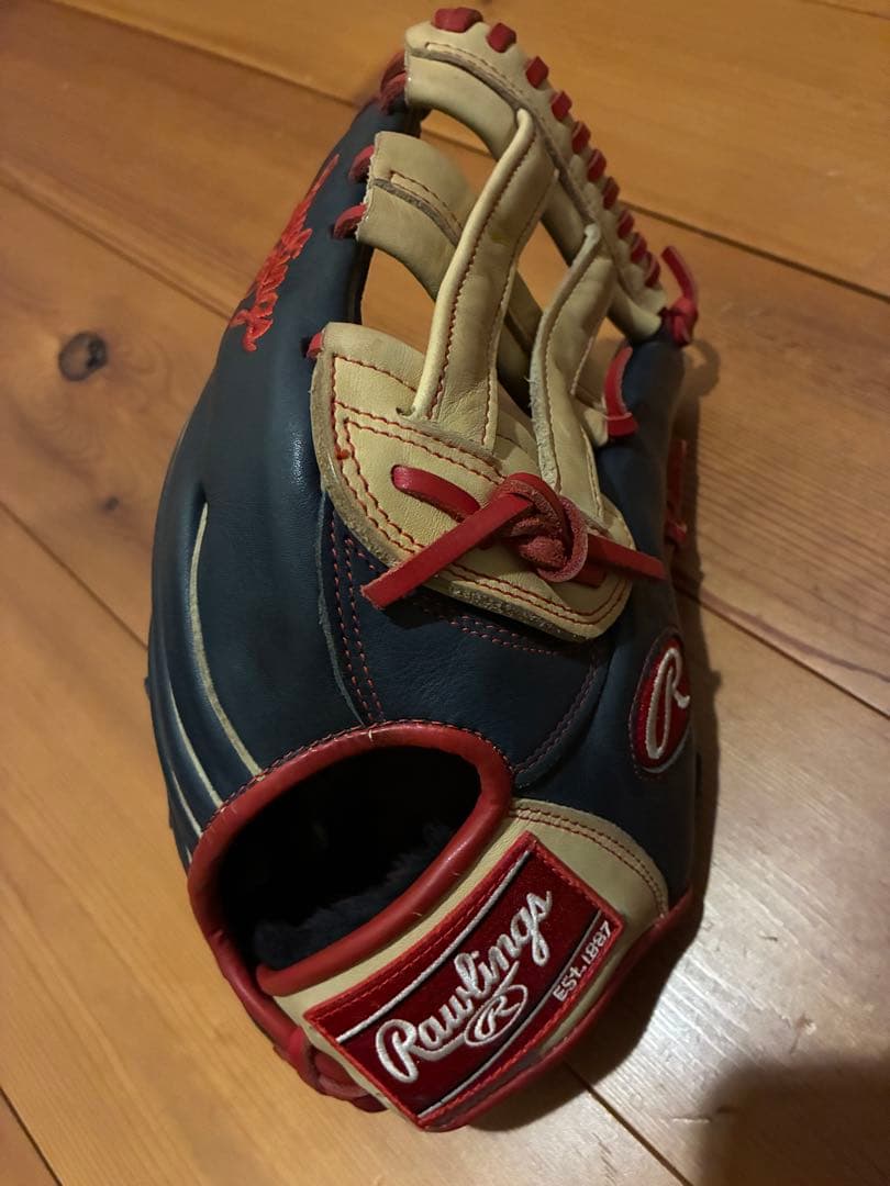 【美品】ローリングス 軟式グローブ 内野手用 ネイビー×キャメル 希少カラー