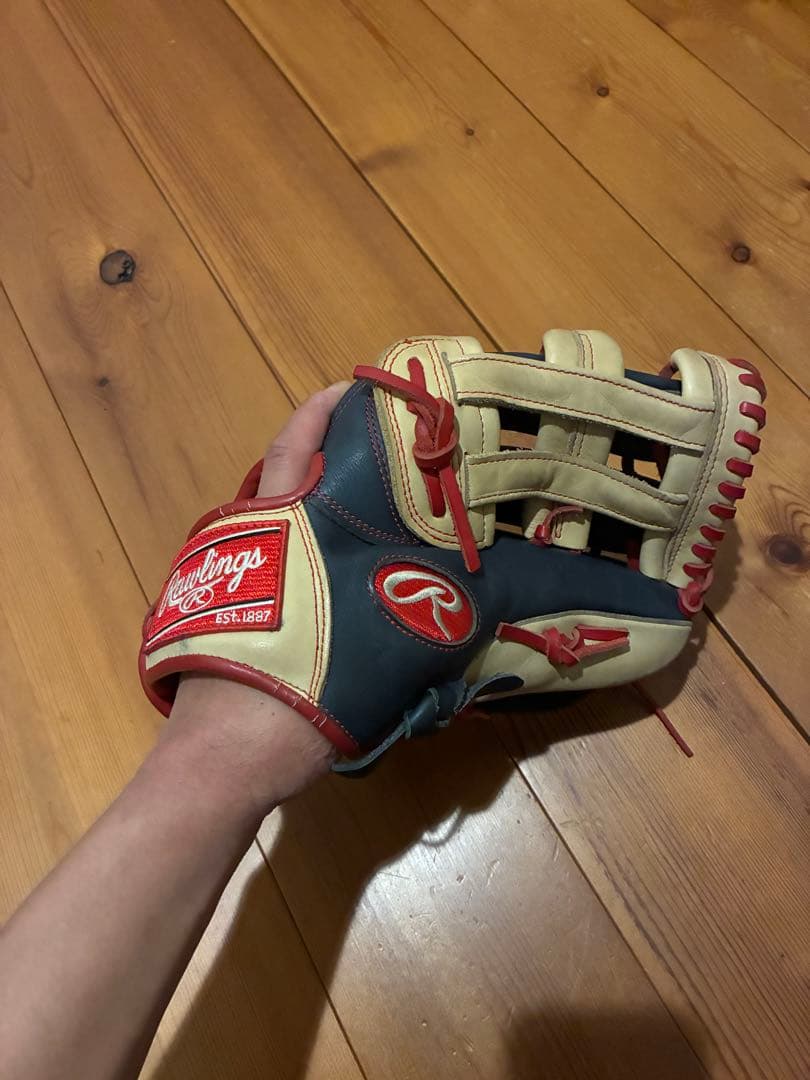 【美品】ローリングス 軟式グローブ 内野手用 ネイビー×キャメル 希少カラー