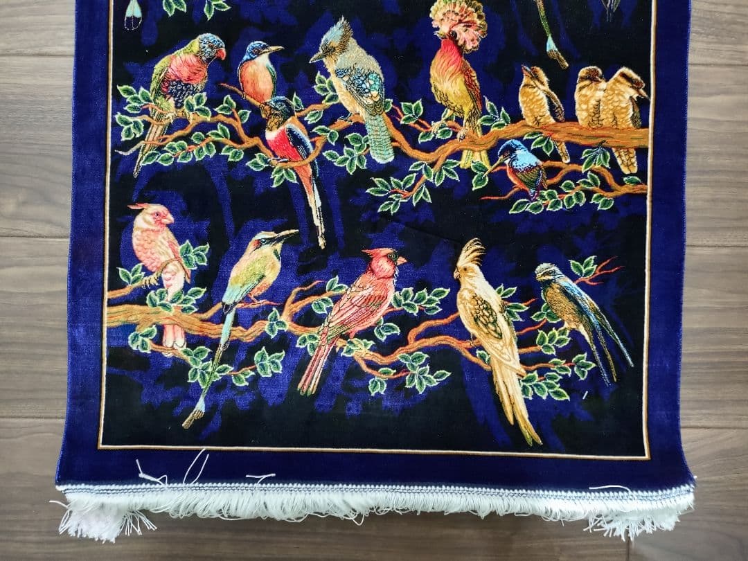 絨毯　モダール　玄関サイズ　鳥　ブルー　紺色　黒