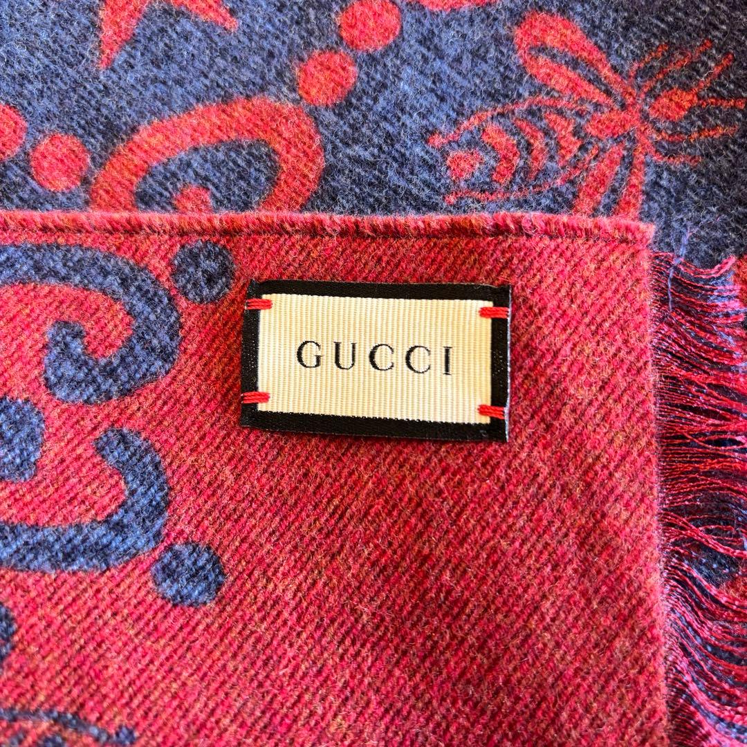 GUCCI GGパターン マフラー ネイビー/レッド