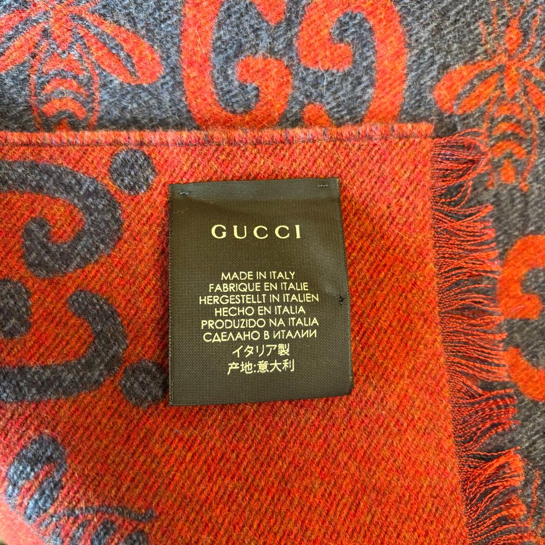 GUCCI GGパターン マフラー ネイビー/レッド