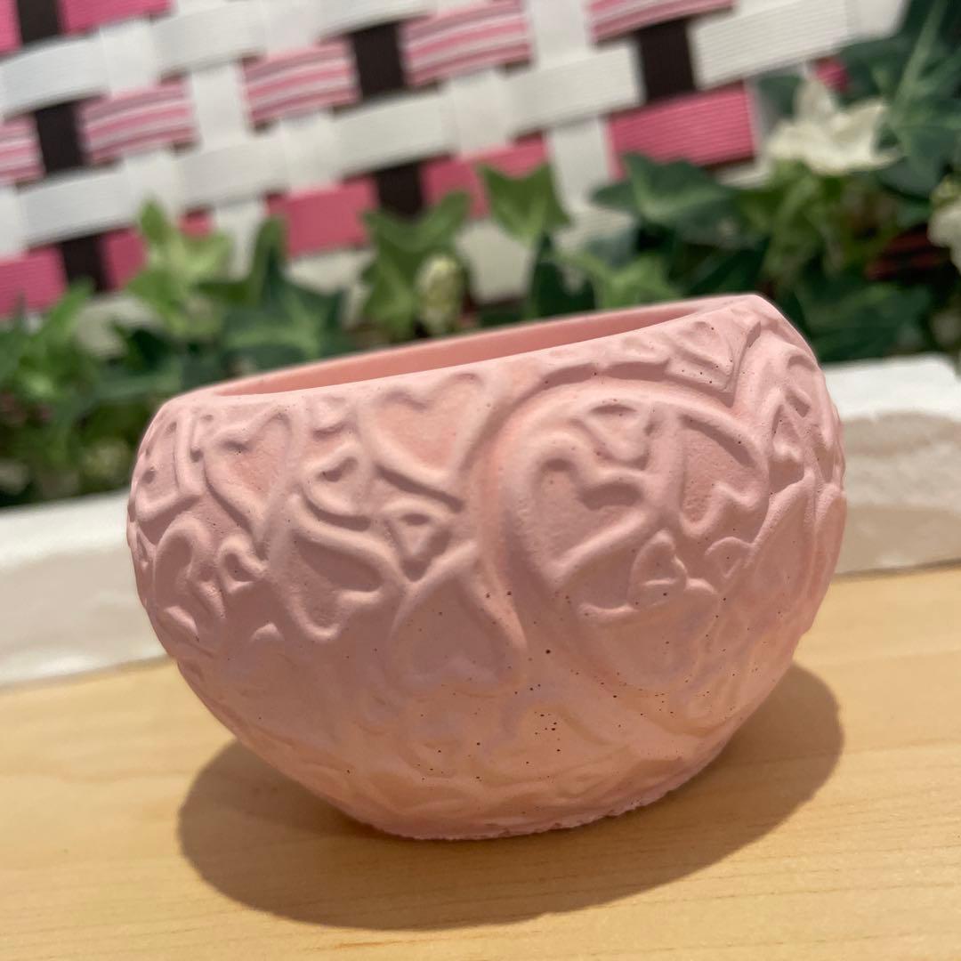 400★Heart鉢pink モルタル雑貨　（お任せ植物付き）168