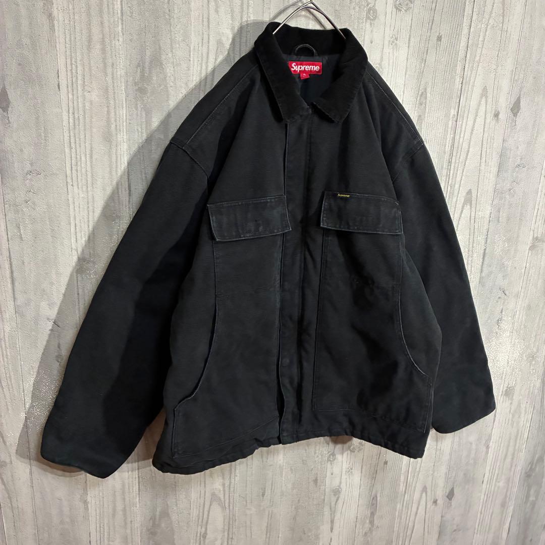 【最高デザイン】シュプリーム　バックロゴ　キャンバスワークジャケット　XL
