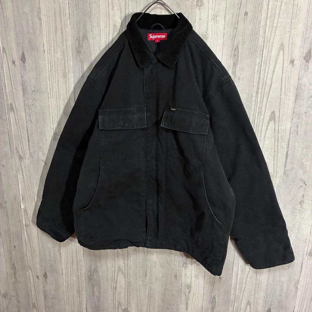 【最高デザイン】シュプリーム　バックロゴ　キャンバスワークジャケット　XL