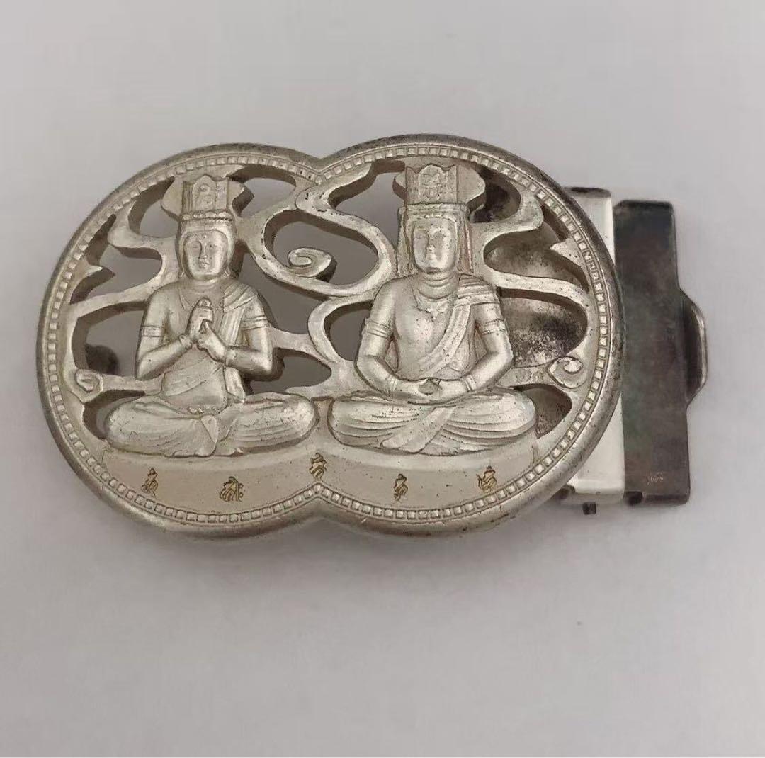日宗 講日 銀製 SILVER 彫刻 大仏 仏像 ベルトバックル 重量約66g