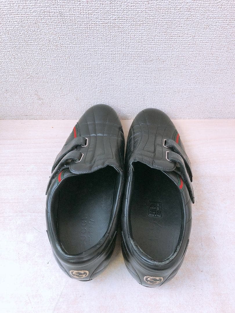 S*様 GUCCI グッチ ブラックレザー スニーカー 黒 マジックテープ メン