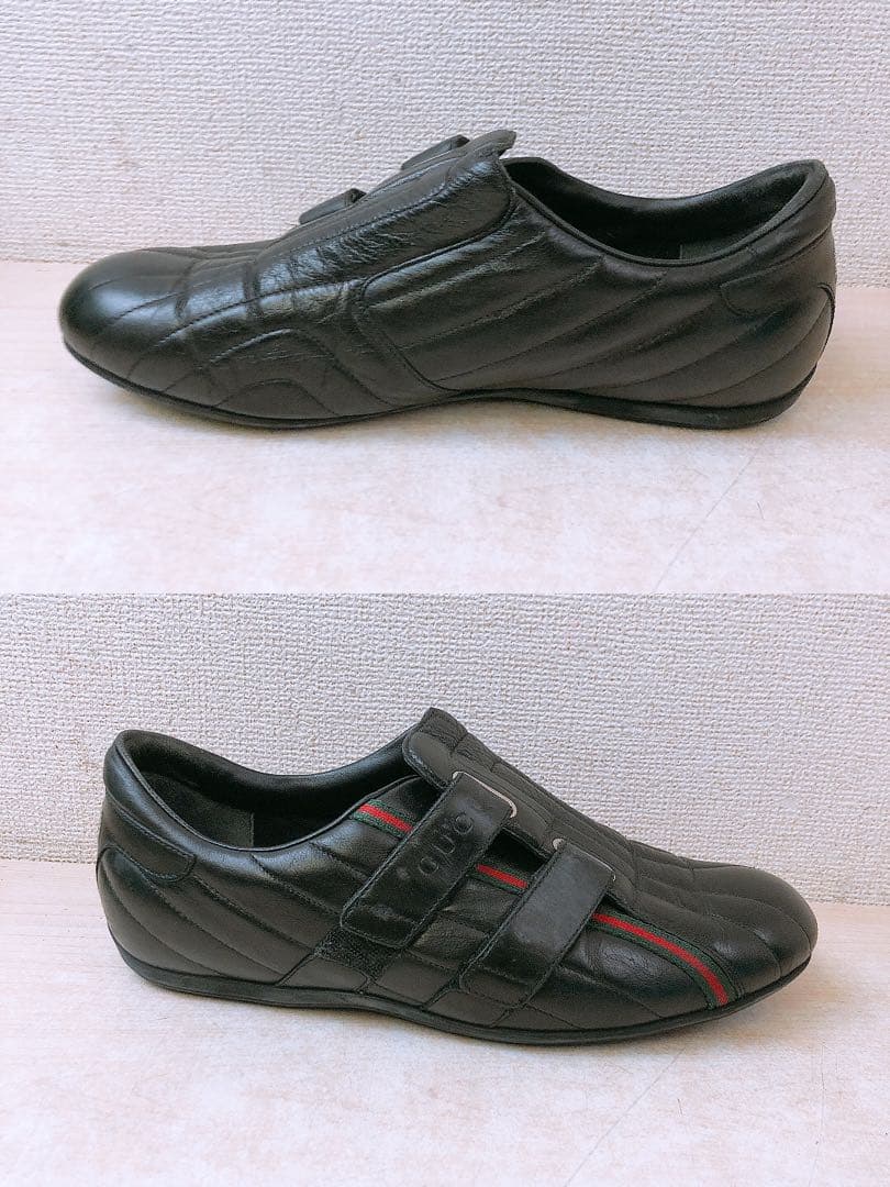 S*様 GUCCI グッチ ブラックレザー スニーカー 黒 マジックテープ メン