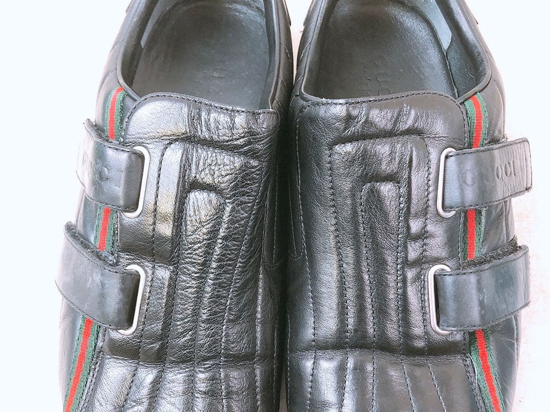 S*様 GUCCI グッチ ブラックレザー スニーカー 黒 マジックテープ メン