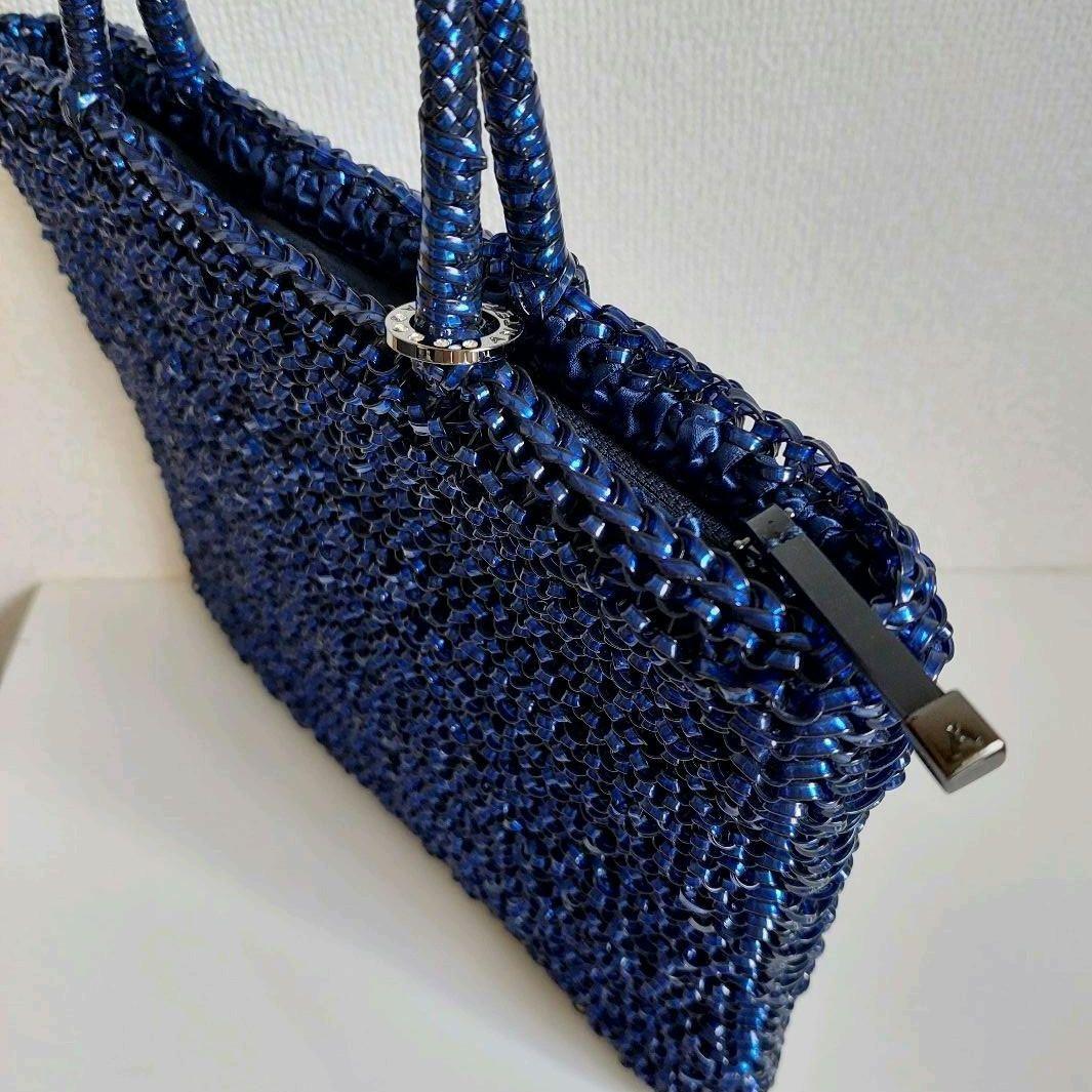 アンテプリマ ランポ ブルー スクエア型 ワイヤーバッグ