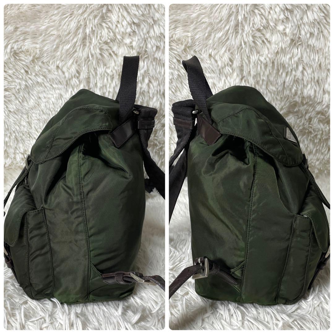 【美品】PRADA プラダ　リュック　バックパック　ナイロン　カーキ　レディース
