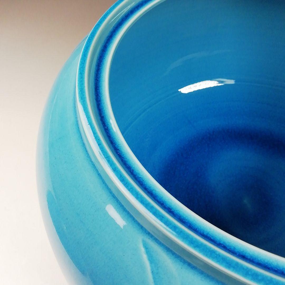 Ｔ９９６　水指　『浅黄交趾　捻梅』『平安　叶松谷 造』　共箱　茶道具