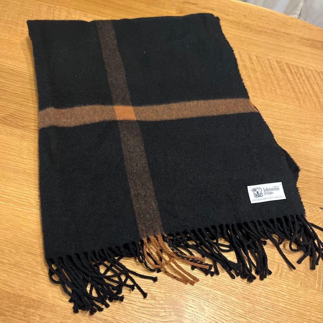 『美品』ジョンストンズ　 100%カシミヤ ストール　ブラウン　チェック　レア