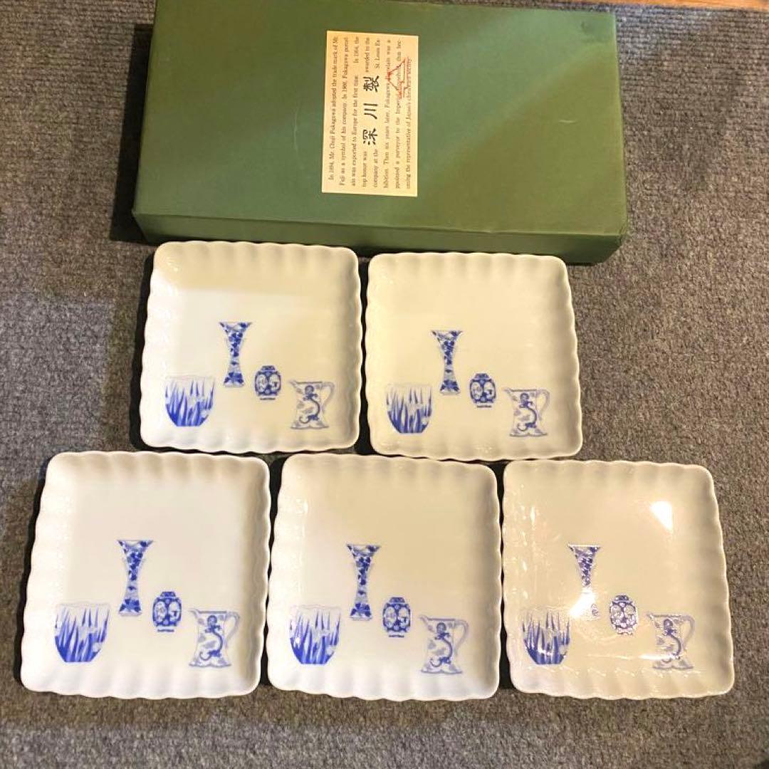 【新品　未使用品】ブルーチャイナ　深川製磁　和菓子皿　皿揃