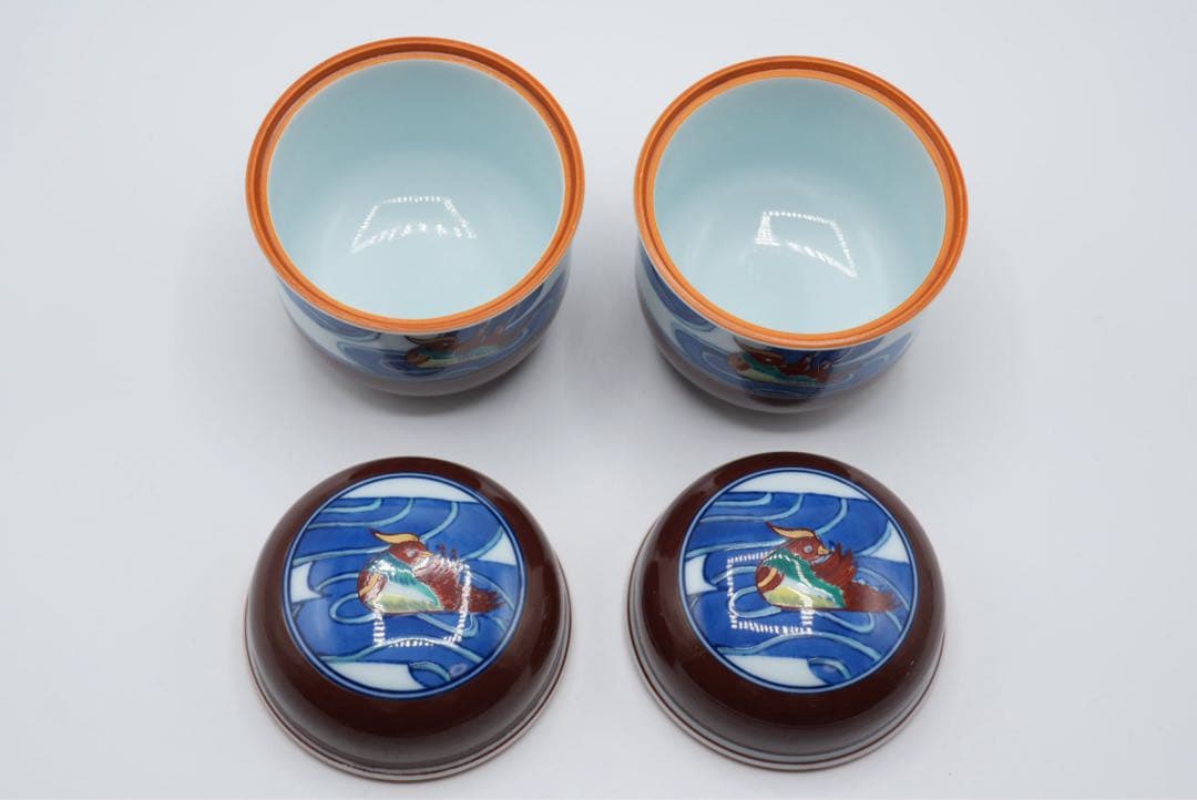 波佐見焼　鉄砂水鳥 むし碗　蓋付き蒸し碗　保管品　ヴィンテージ