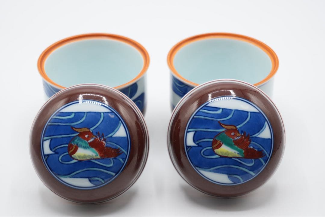 波佐見焼　鉄砂水鳥 むし碗　蓋付き蒸し碗　保管品　ヴィンテージ