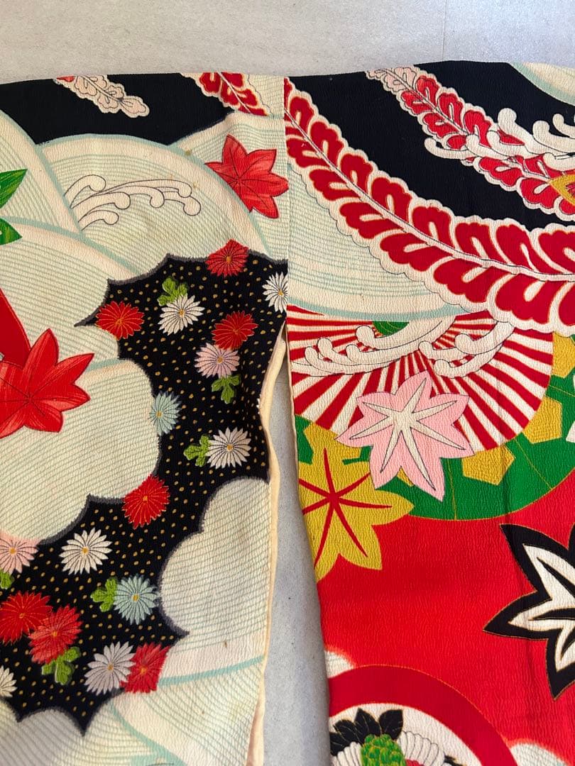 5歳　6歳　7歳　七五三　アンティーク正絹着物、帯、帯揚げ、帯締め　しごき