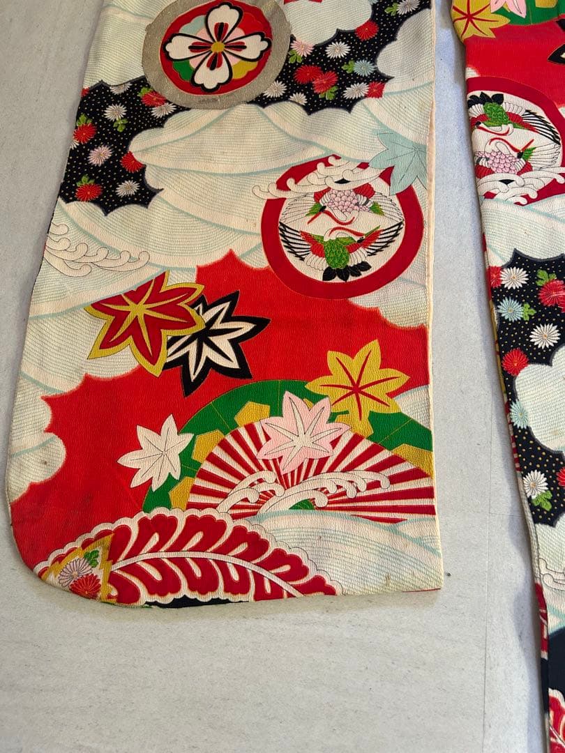 5歳　6歳　7歳　七五三　アンティーク正絹着物、帯、帯揚げ、帯締め　しごき