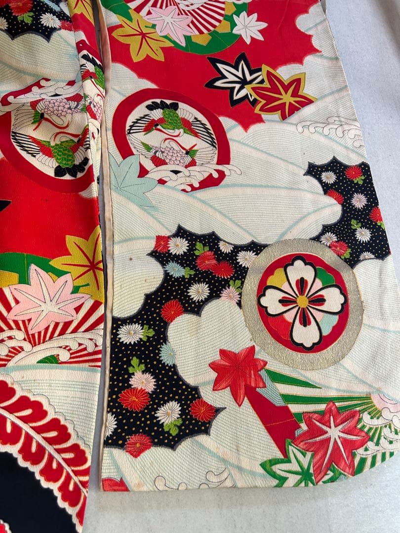 5歳　6歳　7歳　七五三　アンティーク正絹着物、帯、帯揚げ、帯締め　しごき