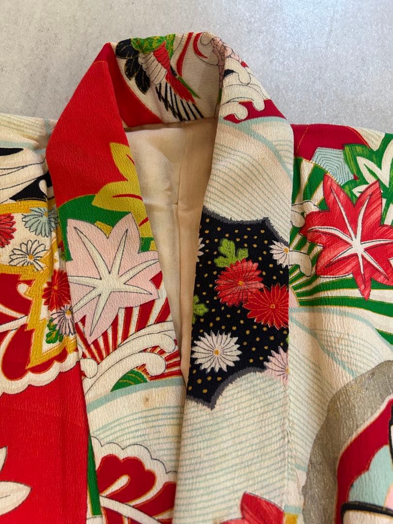 5歳　6歳　7歳　七五三　アンティーク正絹着物、帯、帯揚げ、帯締め　しごき