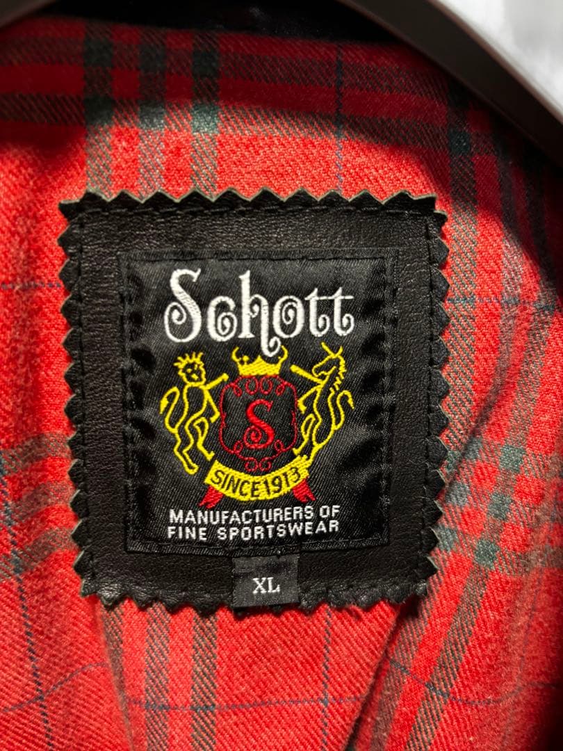 Schott ブラックレザー シングルライダースジャケット XL