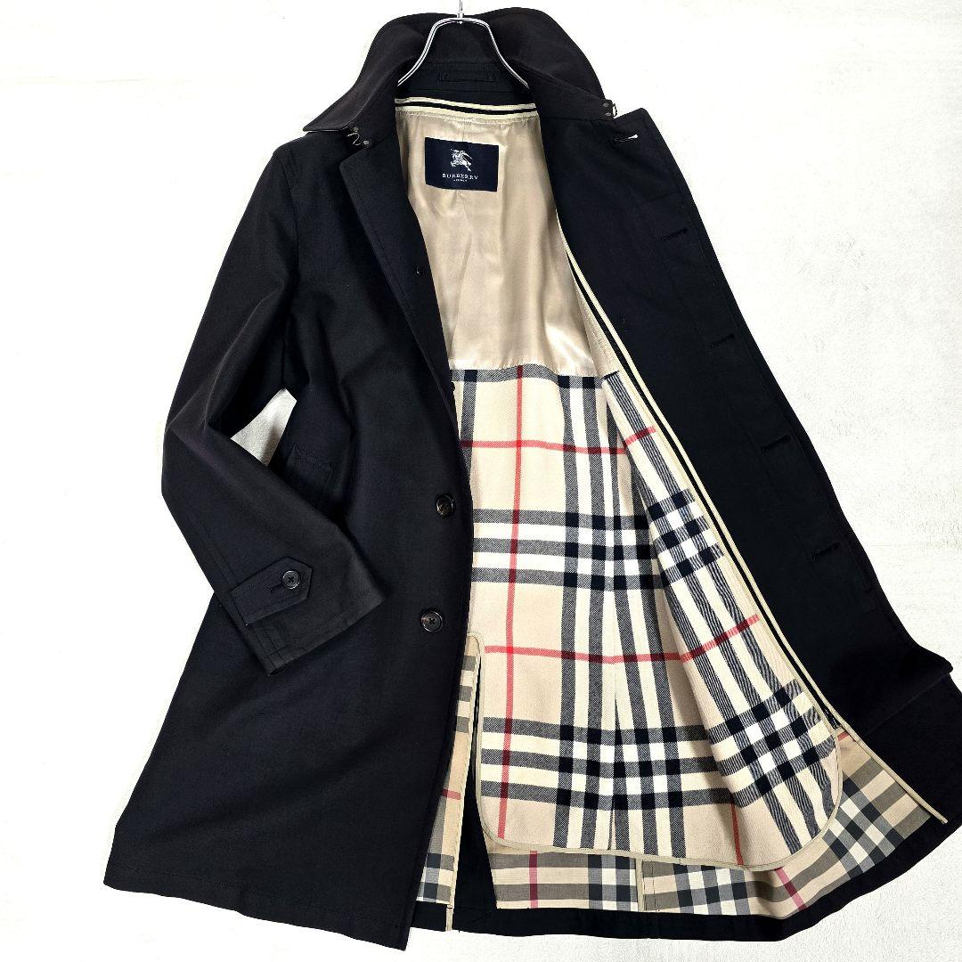 バーバリーロンドン ステンカラーコート メガチェック ライナー付 濃紺 L