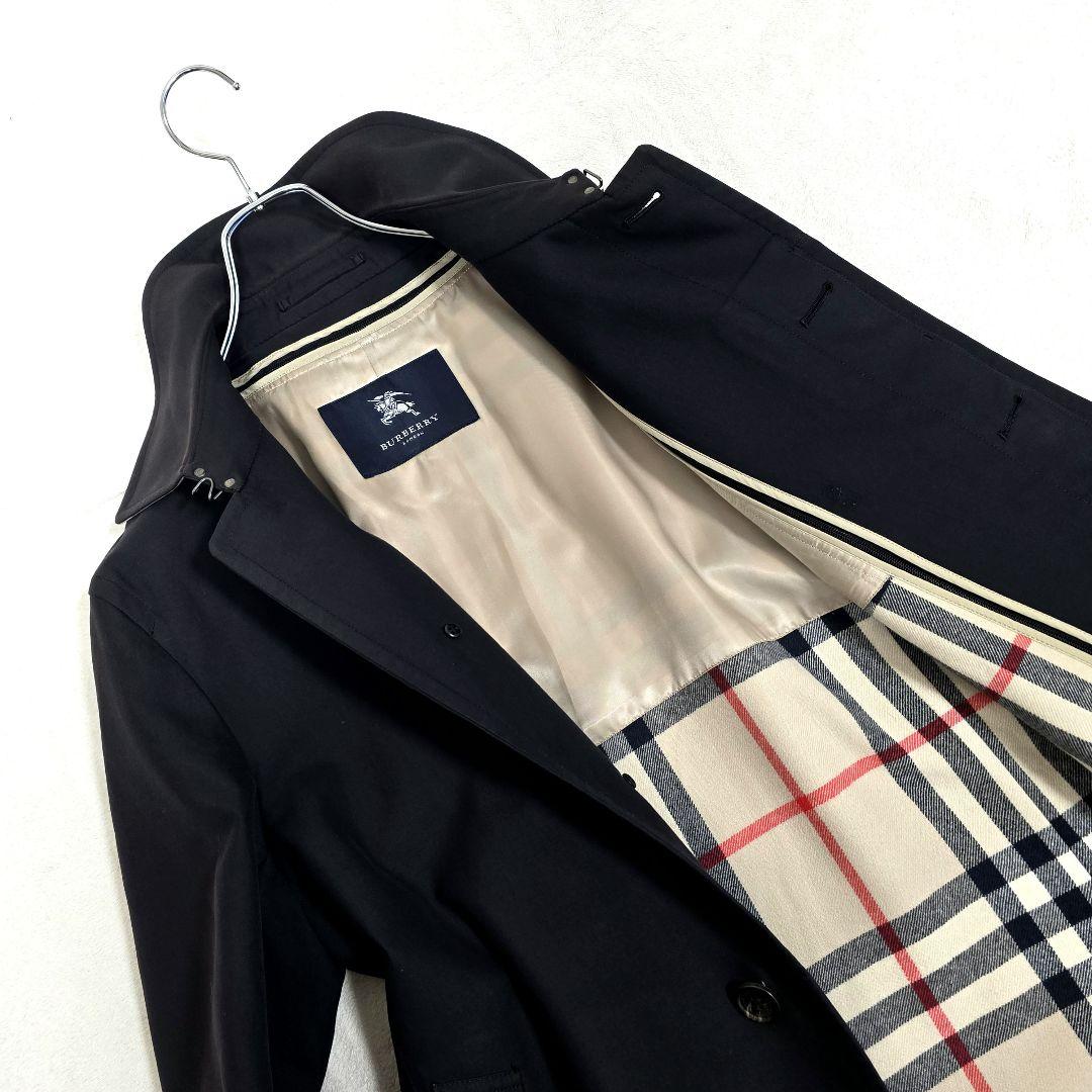 バーバリーロンドン ステンカラーコート メガチェック ライナー付 濃紺 L