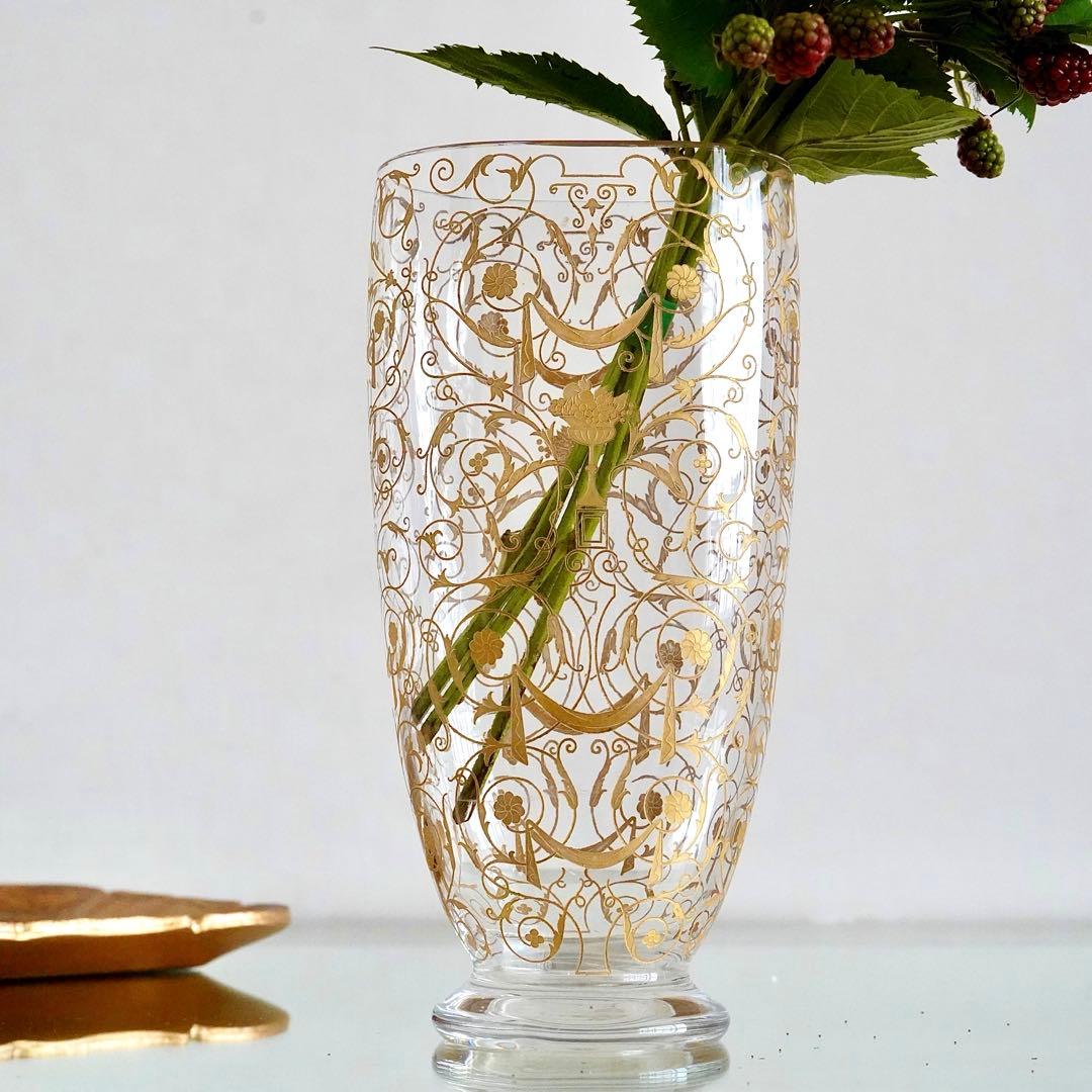 希少★オールドバカラ ミケランジェロ 花瓶 24金彩 BACCARAT刻印★美品