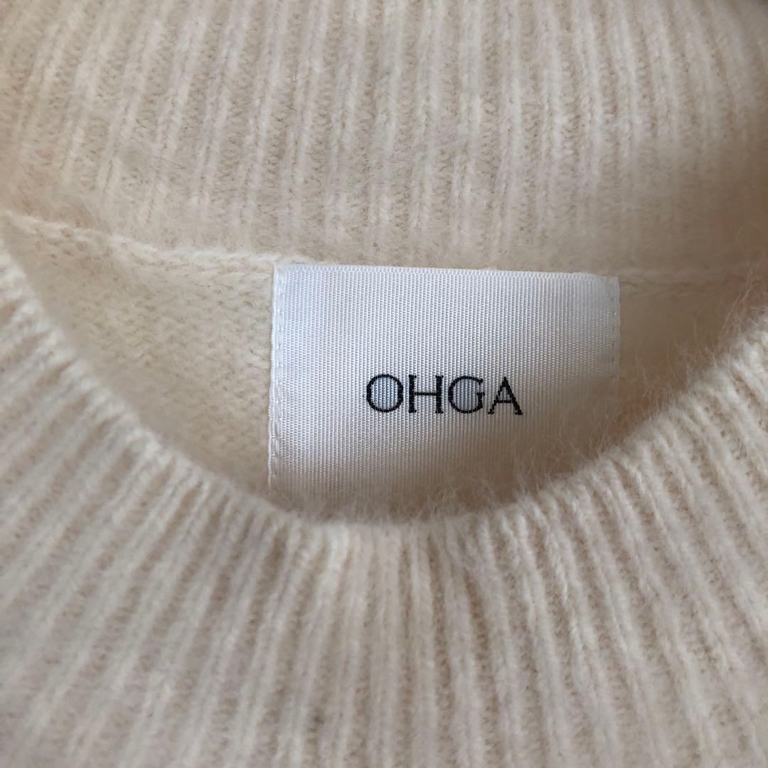 【美品】OHGA ラクーン ニット ホワイト ハイネックファーニット