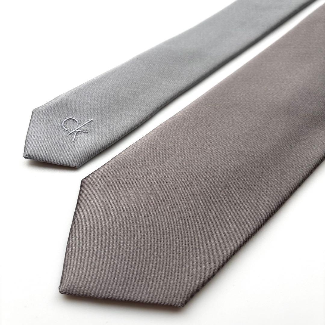 ꧁新品未使用꧂ カルバンクライン ネクタイ ナロータイ 無地 シルバー 結婚式