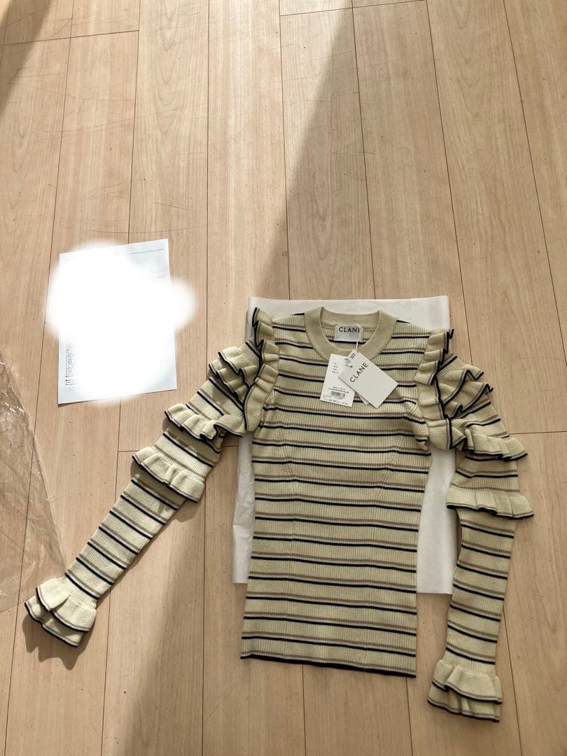 CLANE FRILL SLEEVE KNIT TOPS サイズ1 BORDER