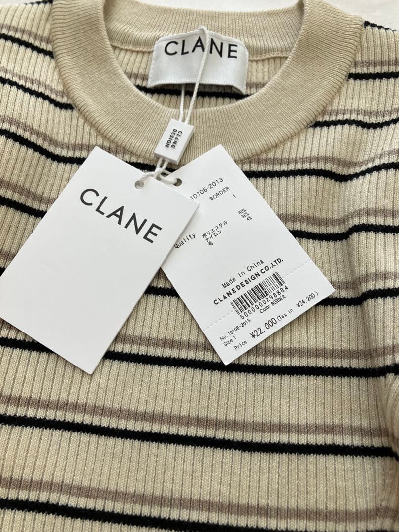 CLANE FRILL SLEEVE KNIT TOPS サイズ1 BORDER