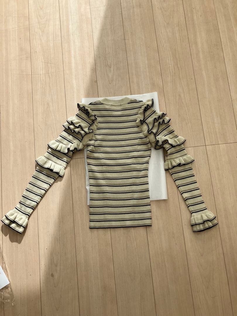 CLANE FRILL SLEEVE KNIT TOPS サイズ1 BORDER
