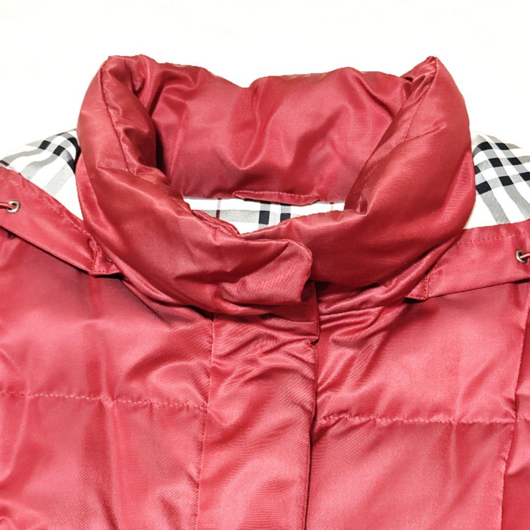 新品級 バーバリーロンドン ダウン ノバチェック 総柄 フード 赤 M 三陽商会