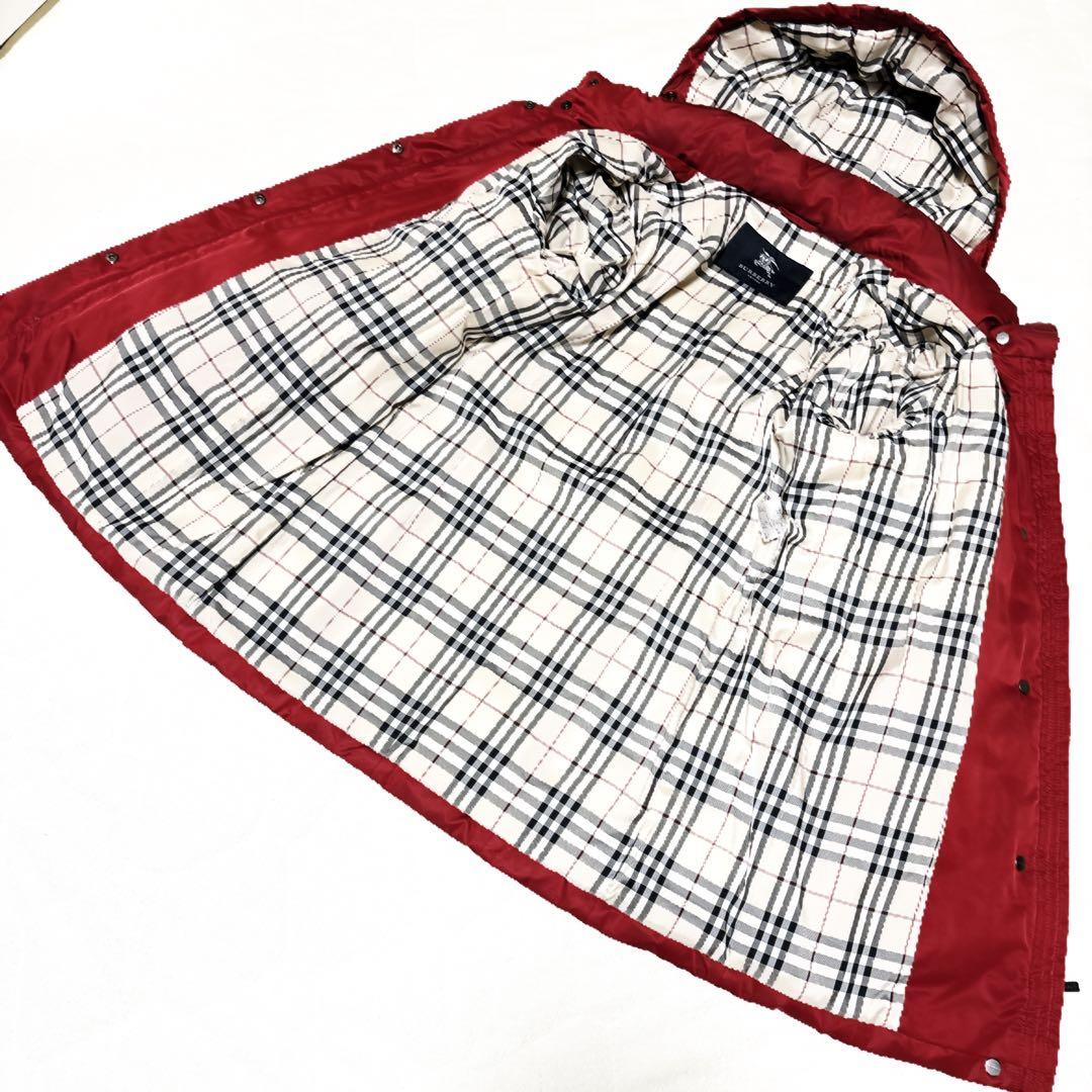 新品級 バーバリーロンドン ダウン ノバチェック 総柄 フード 赤 M 三陽商会