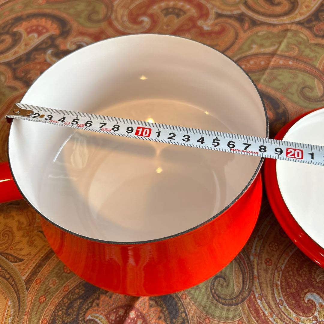 164◆DANSK 18cm片手鍋　赤いホーロー鍋　蓋付き　チリレッド