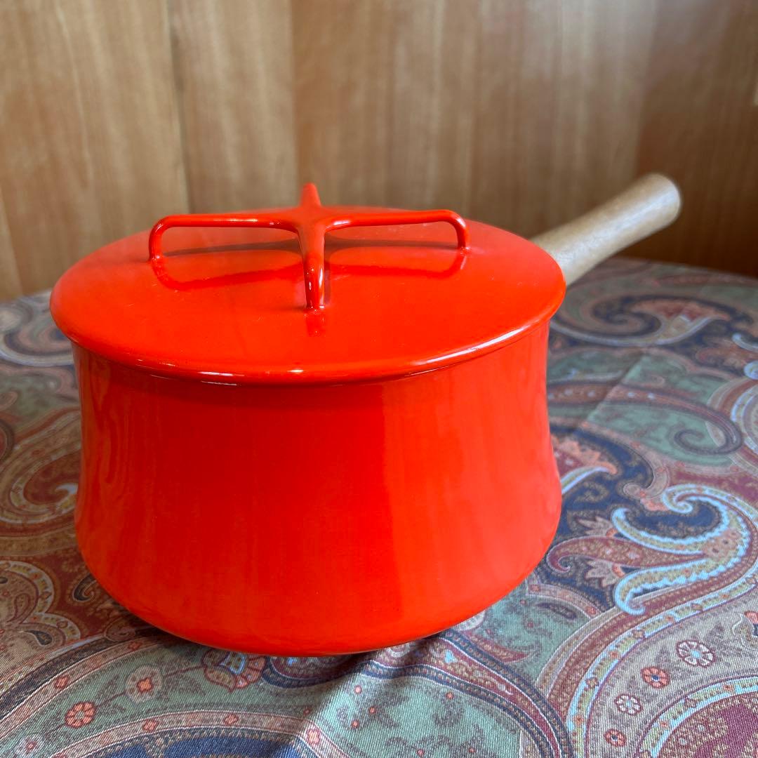 164◆DANSK 18cm片手鍋　赤いホーロー鍋　蓋付き　チリレッド