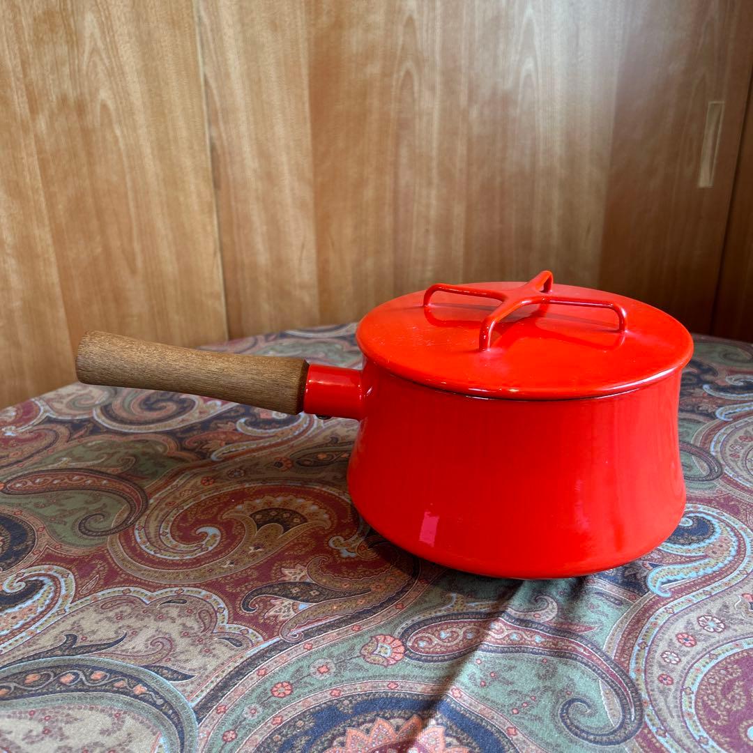 164◆DANSK 18cm片手鍋　赤いホーロー鍋　蓋付き　チリレッド