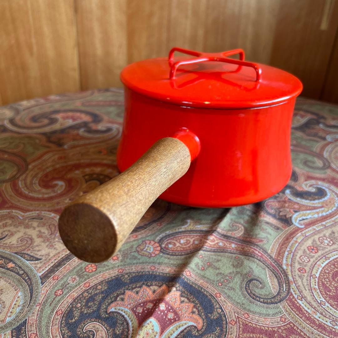 164◆DANSK 18cm片手鍋　赤いホーロー鍋　蓋付き　チリレッド