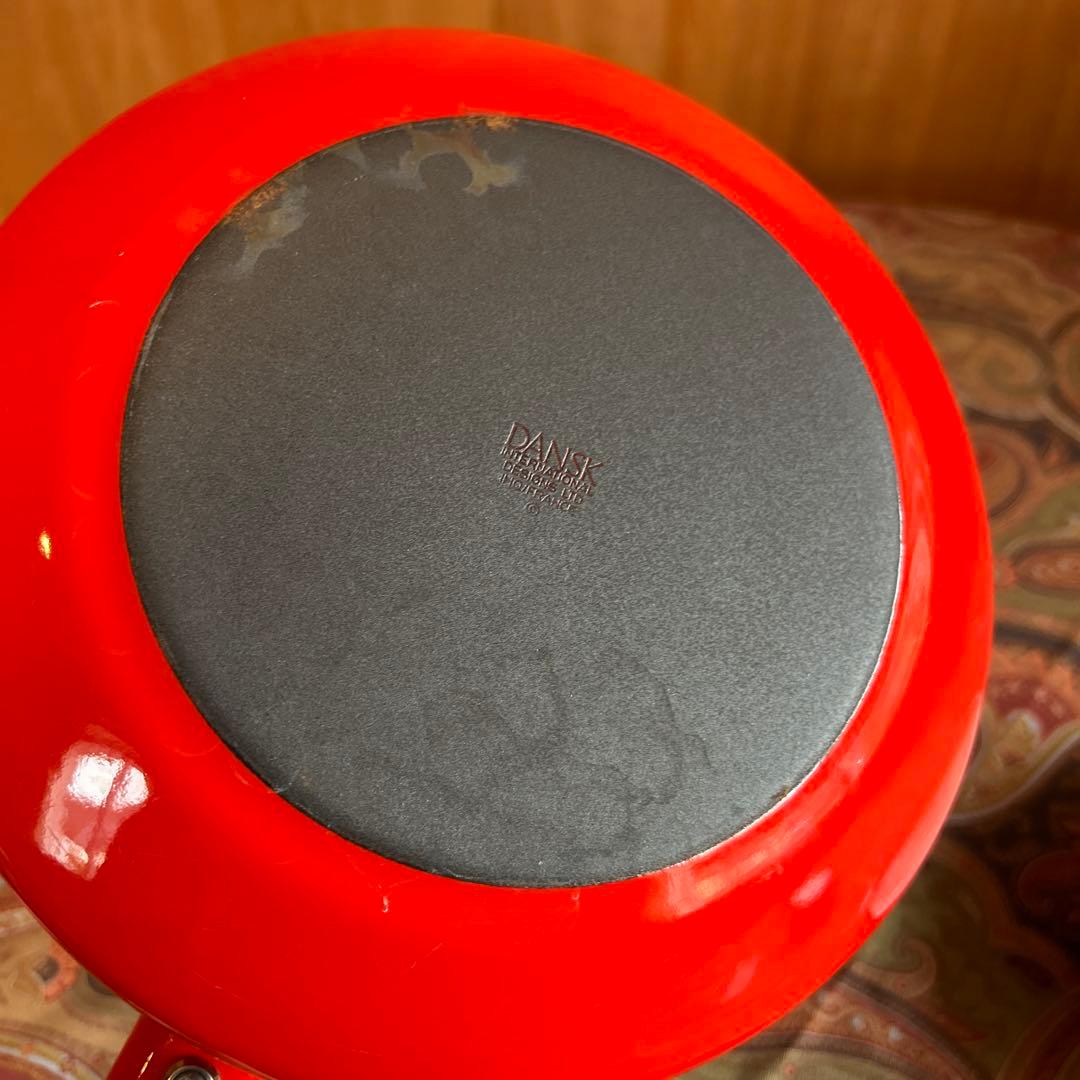 164◆DANSK 18cm片手鍋　赤いホーロー鍋　蓋付き　チリレッド
