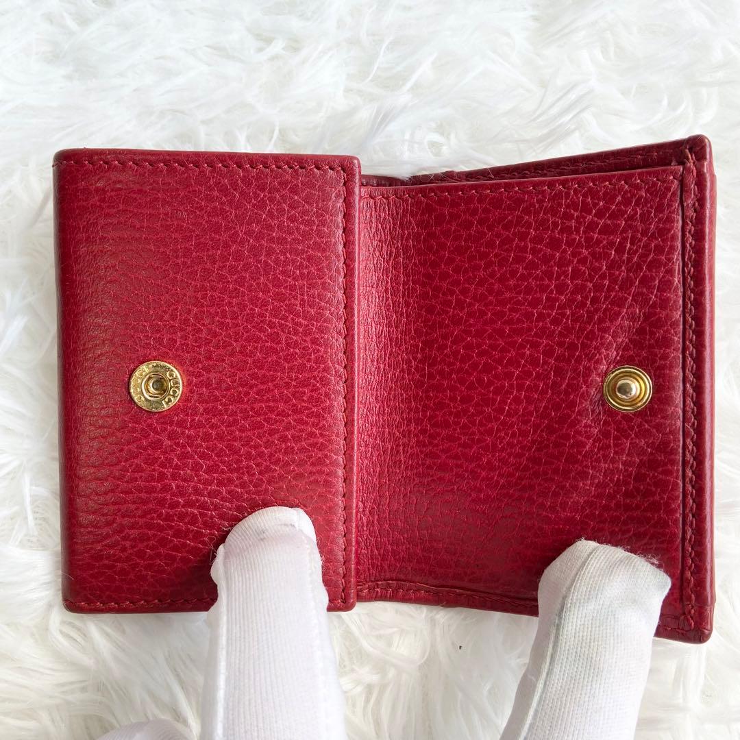 美品✨人気定番✨グッチ 三つ折り財布 GGマーモント コンパクト レッド